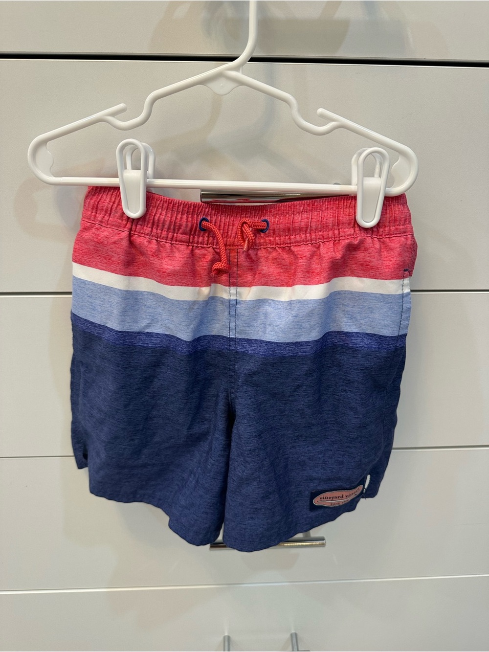 Vineyard Vines Boys Striped Swim Shorts - Red, Light Blue, Navy Size 6